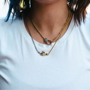 Gunmetal Large rhinestone lobster clasp on two tone mixed metal necklace